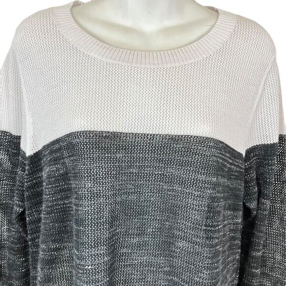 T by Talbots Womens White Black Loose Knit Long Sleeve Cotton Blend Sweater sz L - Picture 7 of 16